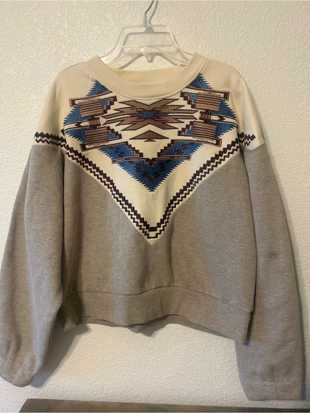 Ariat women’s Cream, Brown & Blue Aztec Crewneck Sweater